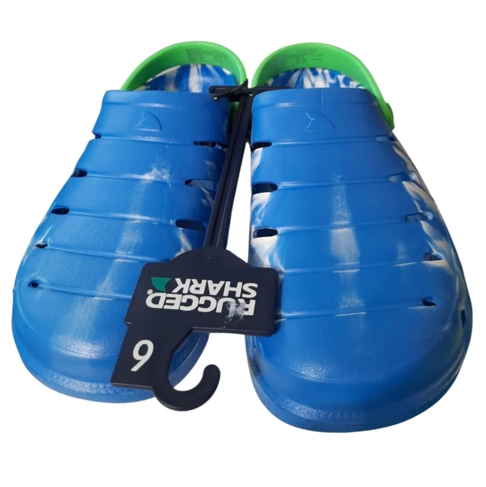 NWT SHARK Light Blue and Green Kids Clogs SIZE 6